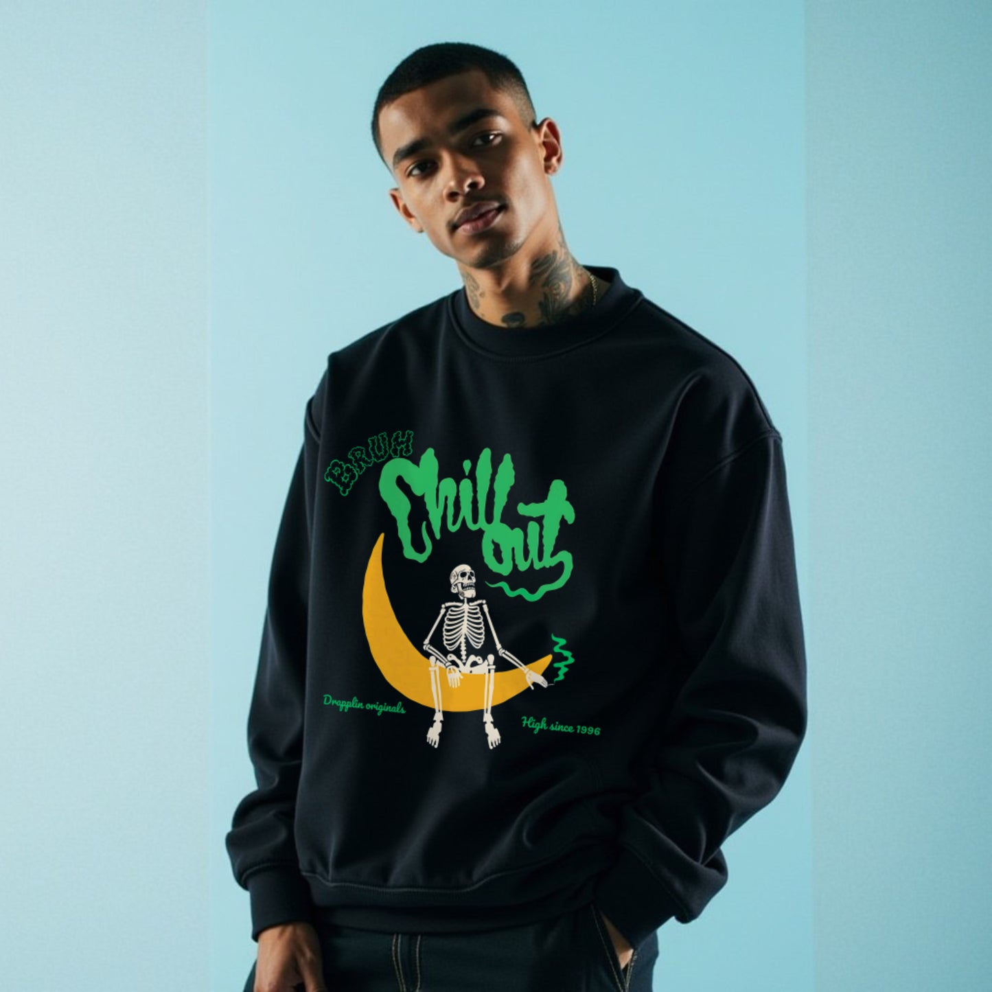 Bruh Black Premium Oversized Printed Sweatshirt