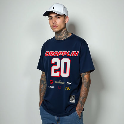 Drapplin Core Series: Heavyweight GSM Unisex Oversized Navy Blue Graphic T-shirt