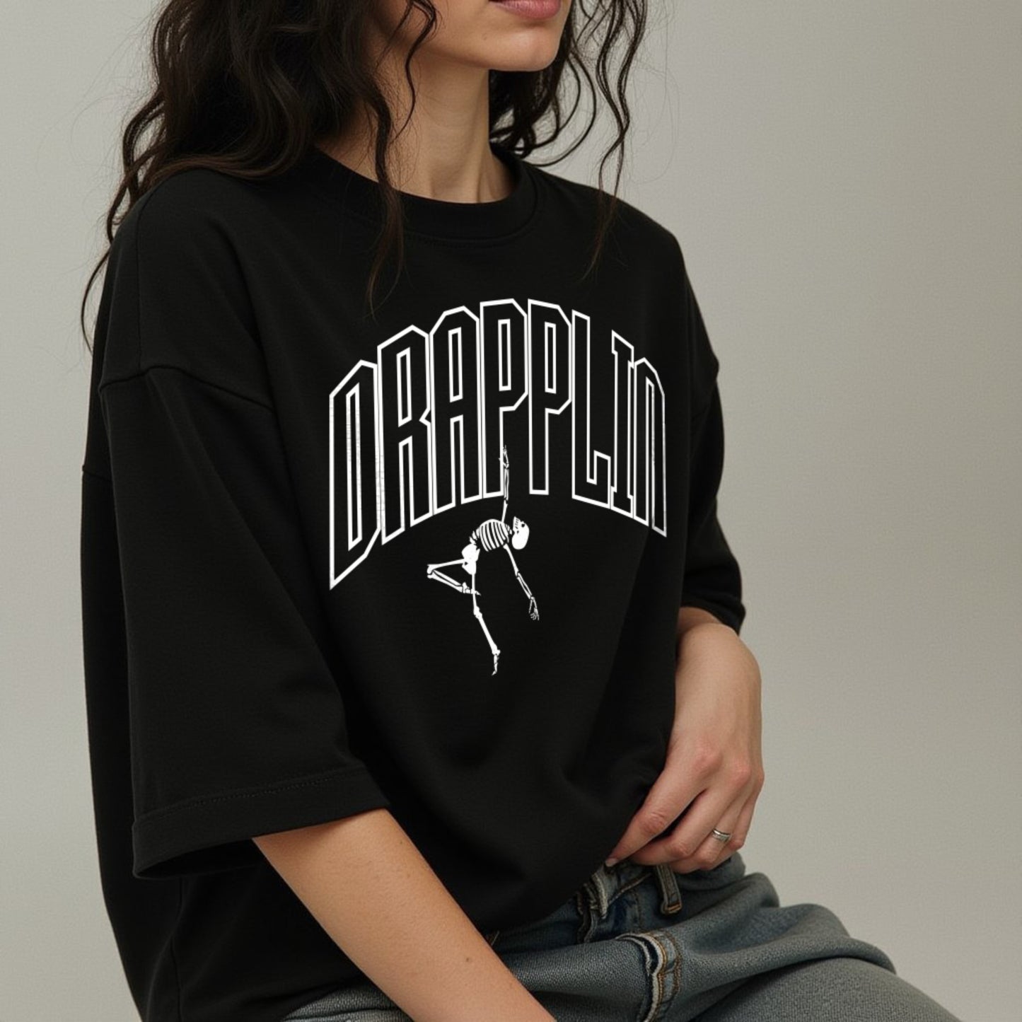Drapplin Dance Black Oversized Printed T-shirt