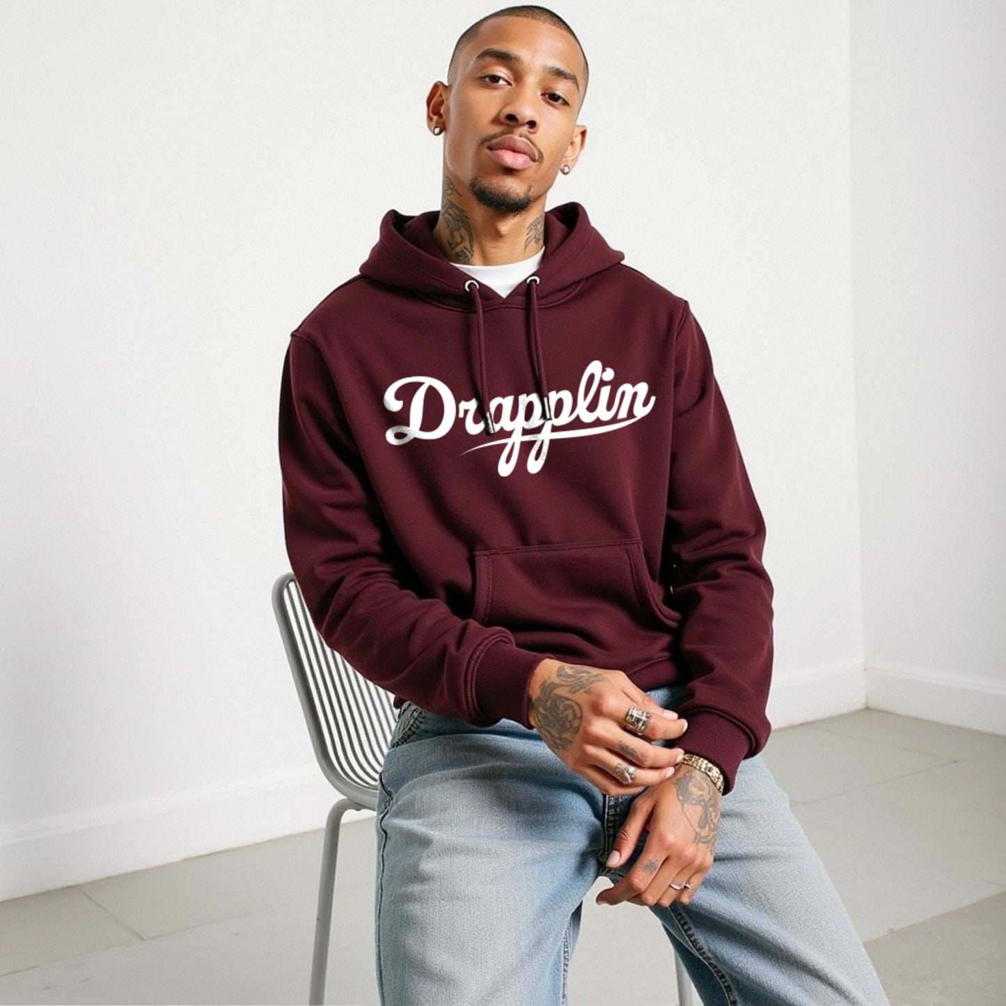 Drapplin Unisex Oversized Maroon Typography Printed Hoodie