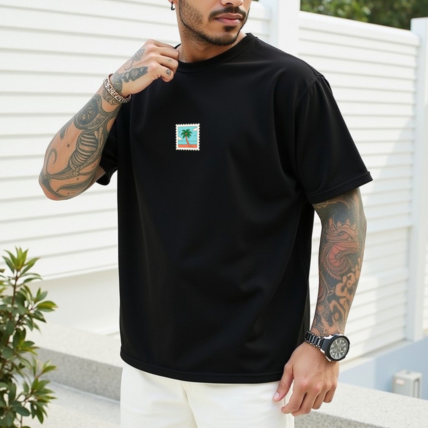 Travel Black Premium Oversized Back Printed T-shirt