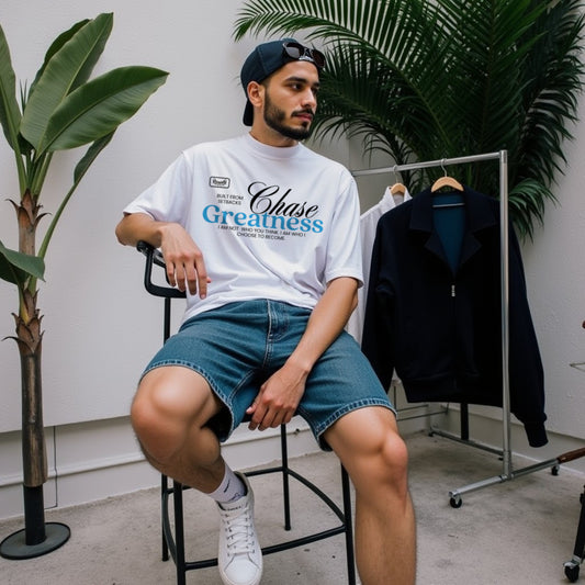 Chase White Premium Oversized Back Printed T-shirt