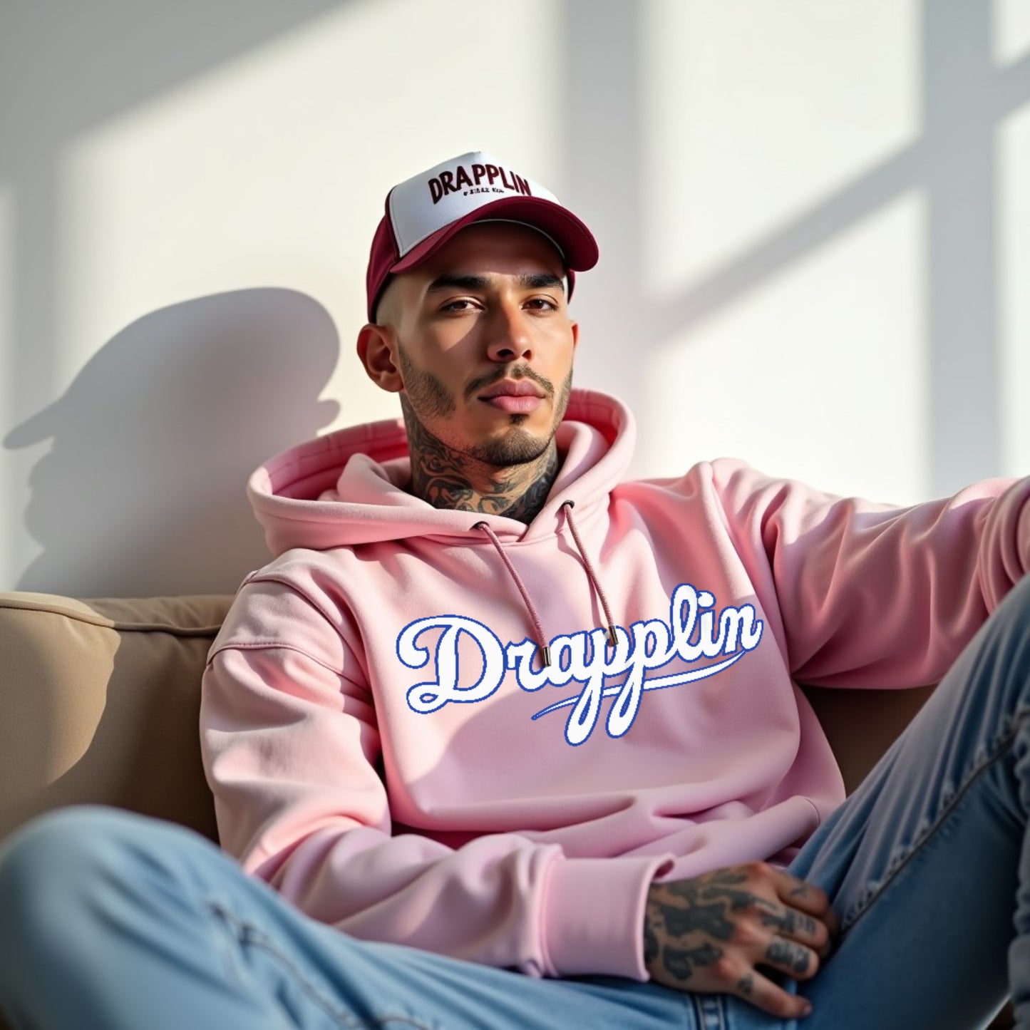 Drapplin Unisex Oversized Baby Pink Typography Printed Hoodie