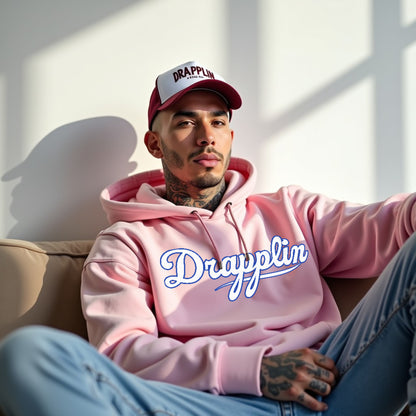 Drapplin Unisex Oversized Baby Pink Typography Printed Hoodie