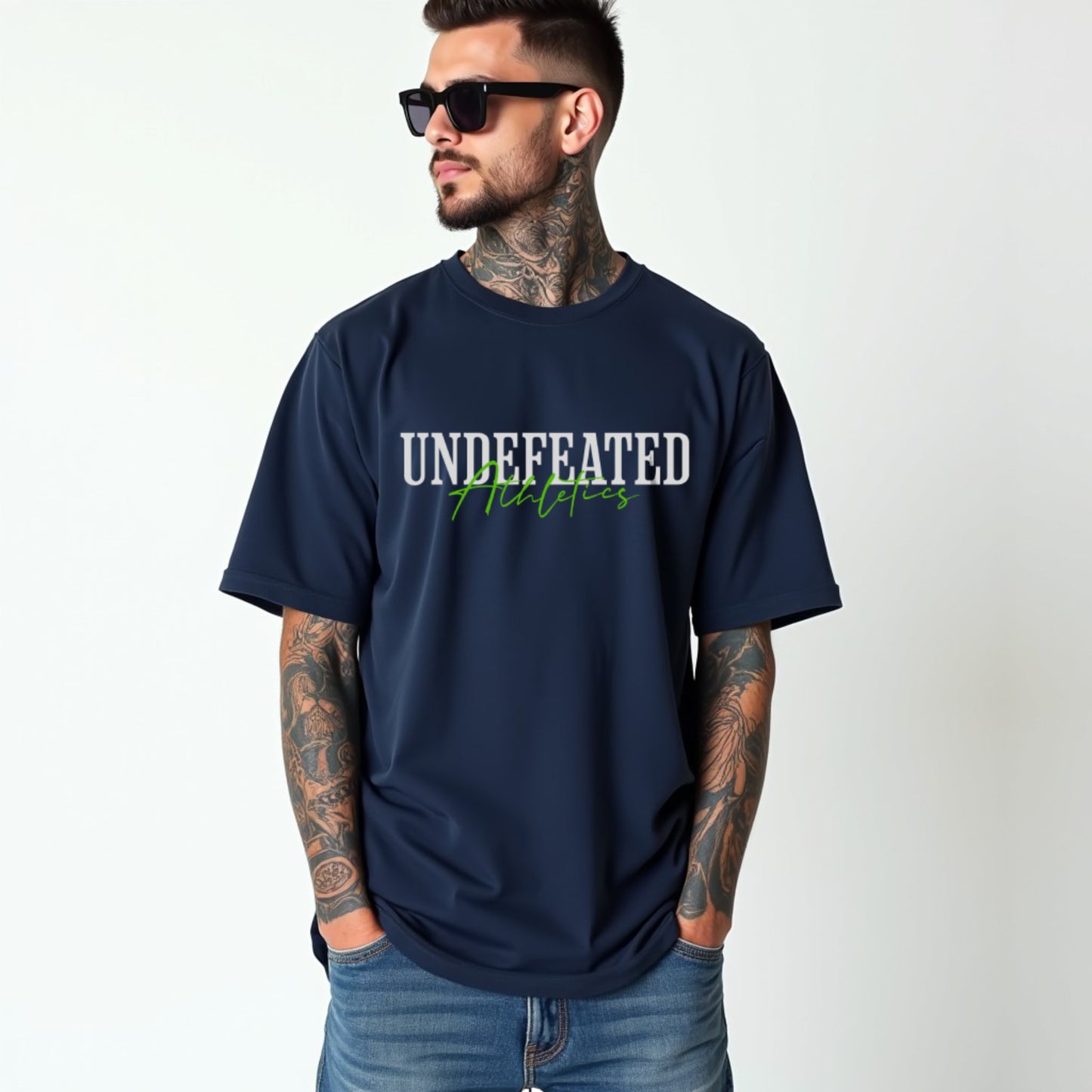 Undefeated Premium Navy Blue Oversized Typography Back Printed T-shirt
