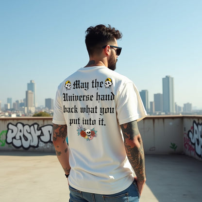 Universe Unisex Off White Premium Oversized Typographic Printed T-shirt