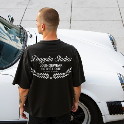 Drapplin Loungewear 280 GSM Unisex Oversized Black Printed T-shirt