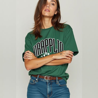 Drapplin Dance Bottle Green Oversized Printed T-shirt