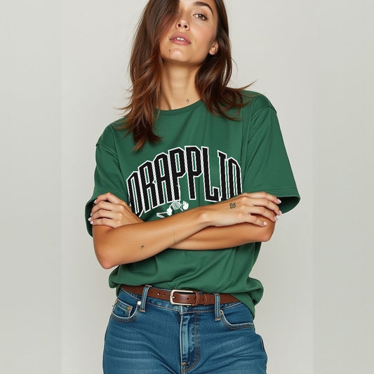 Drapplin Dance Bottle Green Oversized Printed T-shirt