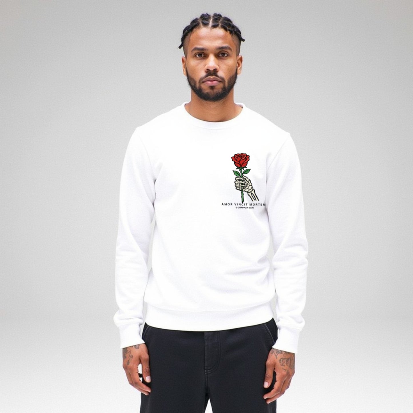 Amor White Unisex Premium Regular Printed Sweatshirt
