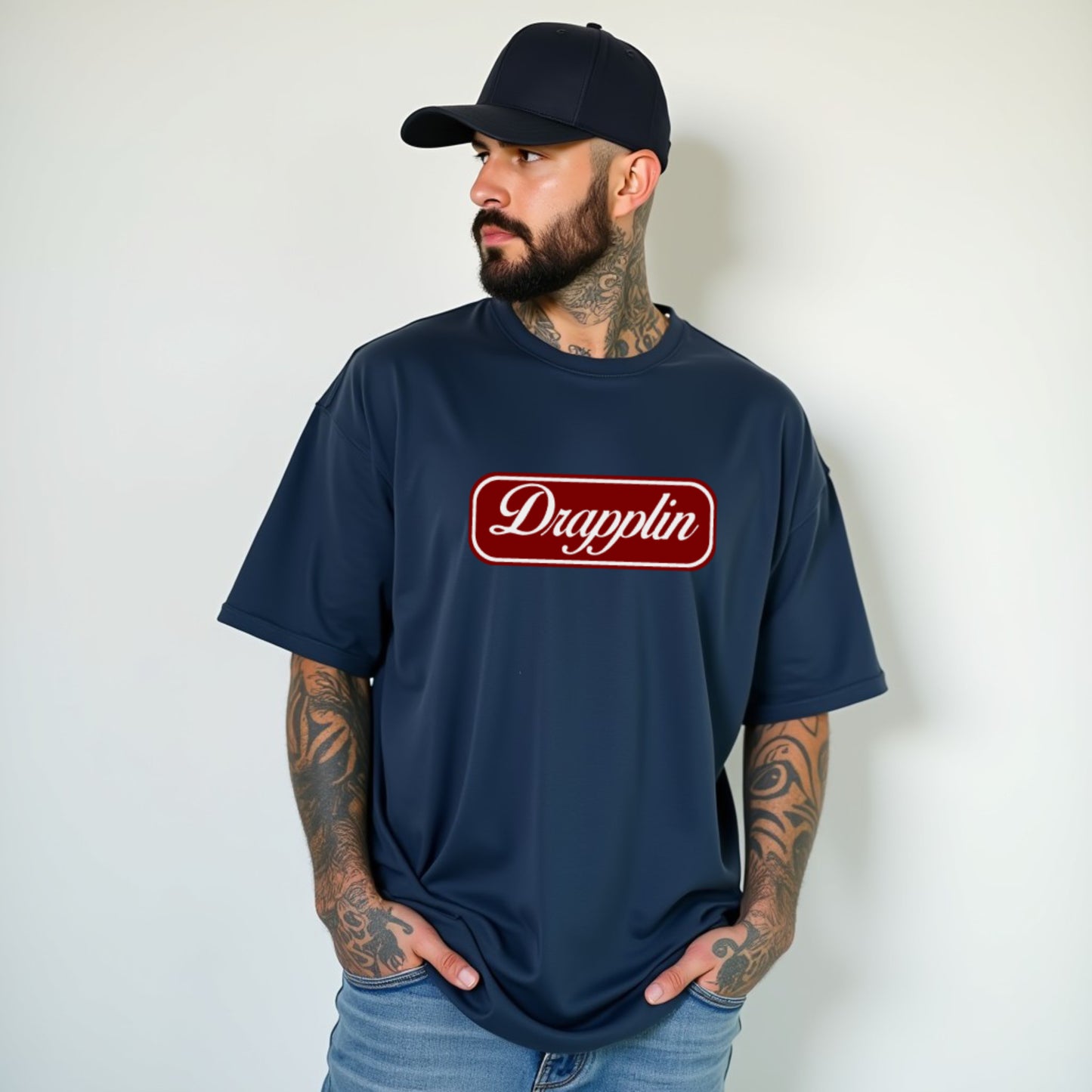 Drapplin Unisex Navy Blue Premium Oversized Printed T-shirt