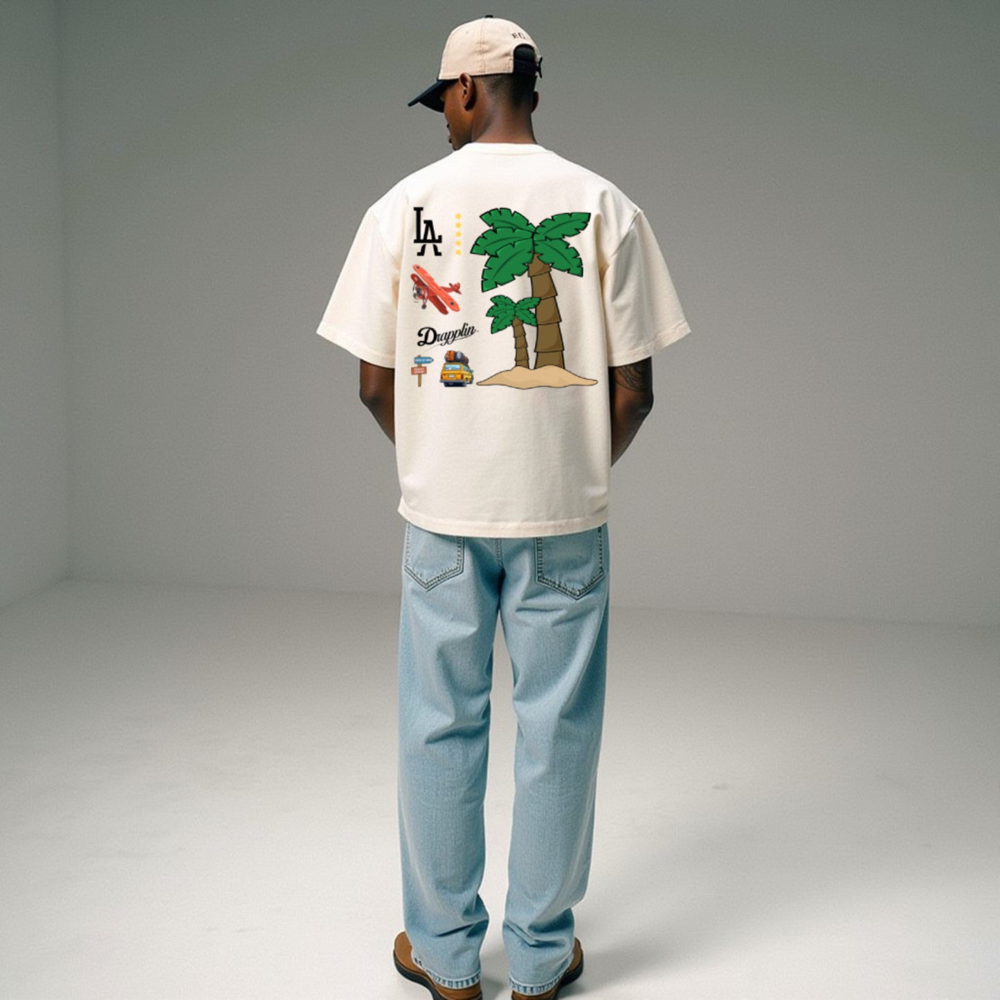 Travel White Premium Oversized Back Printed T-shirt