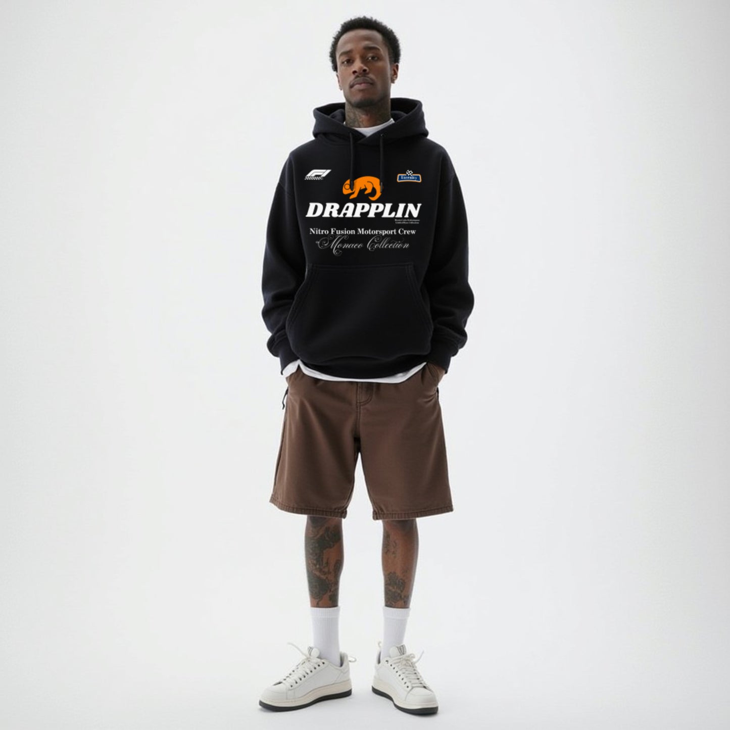 Motorsport Black Premium Oversized Printed Hoodie