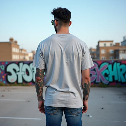 Soho Unisex Grey Mélange Premium Oversized Typographic Printed T-shirt