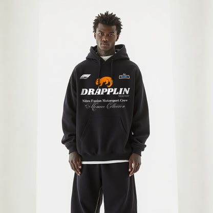 Motorsport Black Premium Oversized Printed Hoodie