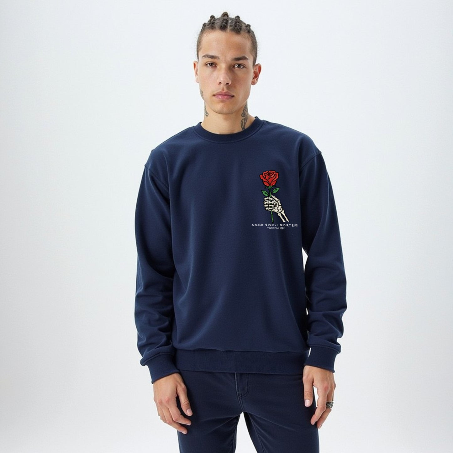 Amor Navy Blue Unisex Premium Regular Printed Sweatshirt