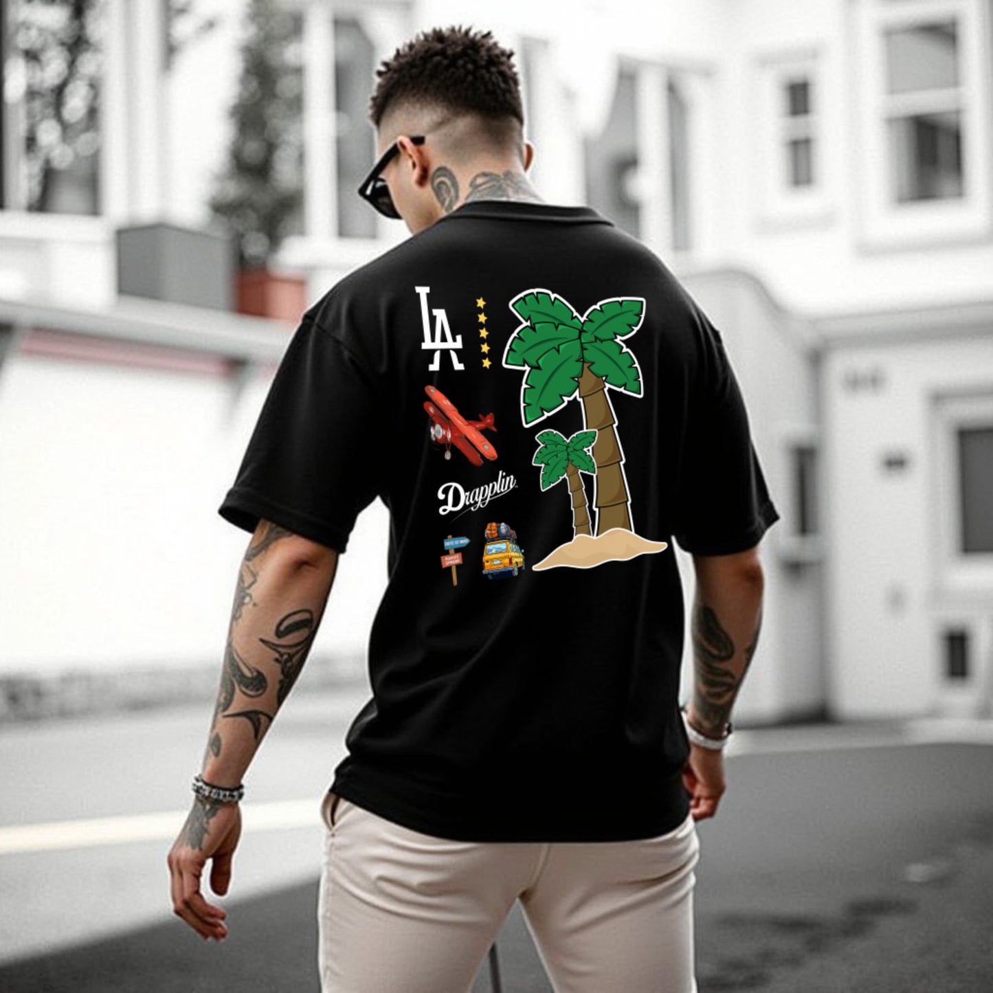 Travel Black Premium Oversized Back Printed T-shirt