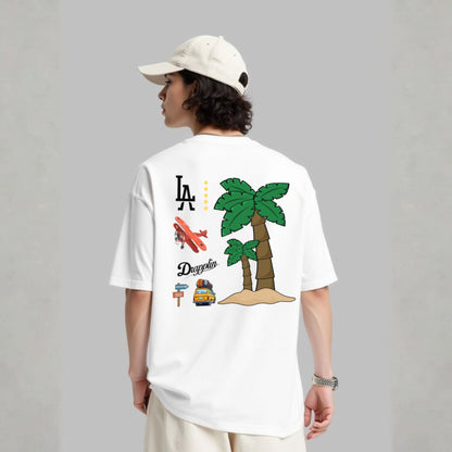 Travel White Premium Oversized Back Printed T-shirt