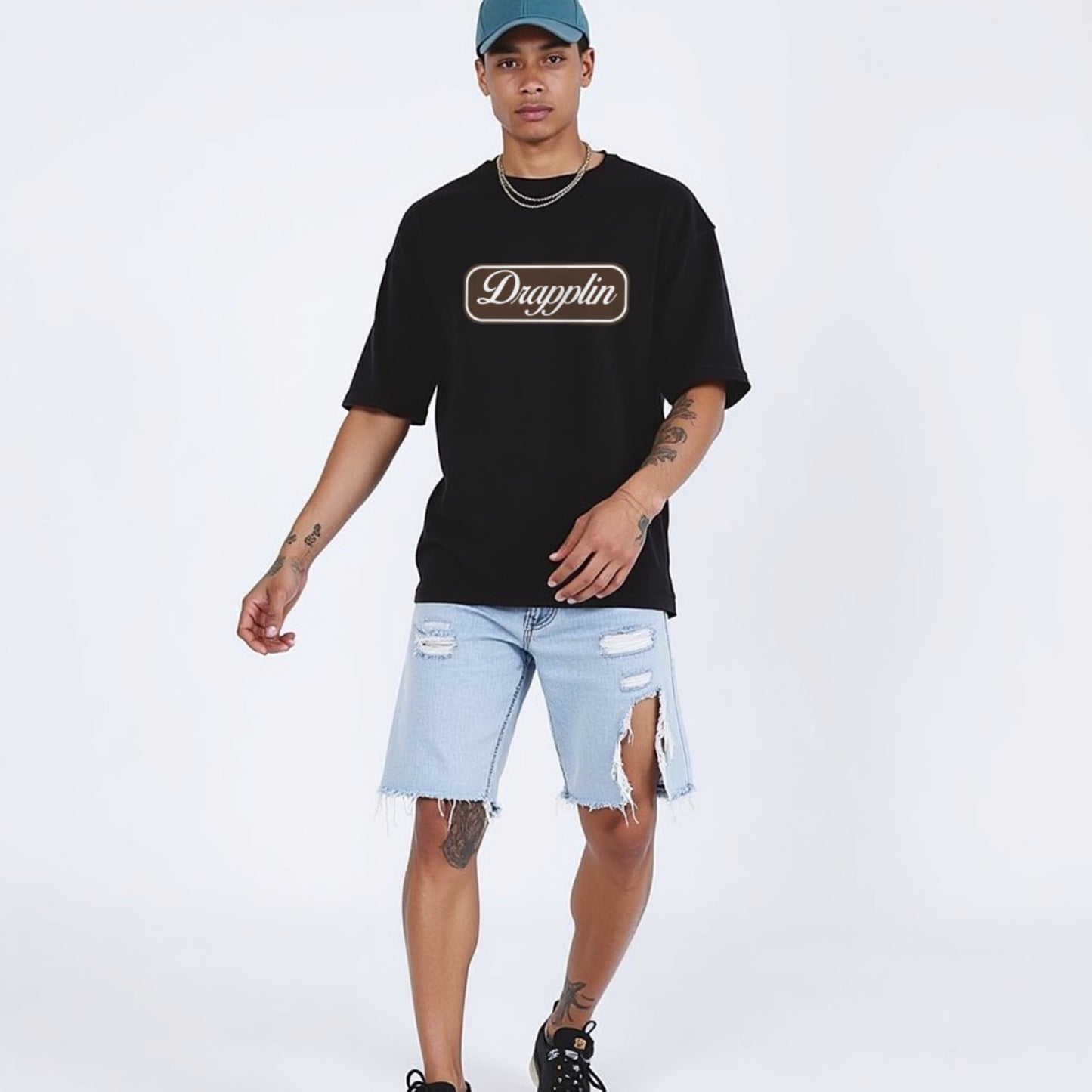 Drapplin Unisex Black Premium Oversized Printed T-shirt