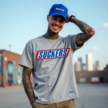 Suckers Premium Heavy Thread Grey Mélange Oversized Printed T-shirt