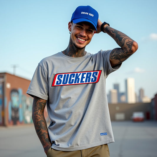 Suckers Premium Heavy Thread Grey Mélange Oversized Printed T-shirt
