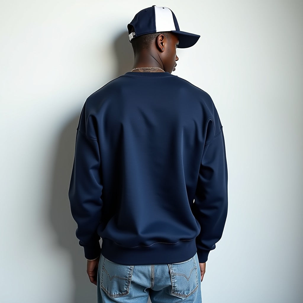 Bruh Navy Blue Premium Oversized Printed Sweatshirt