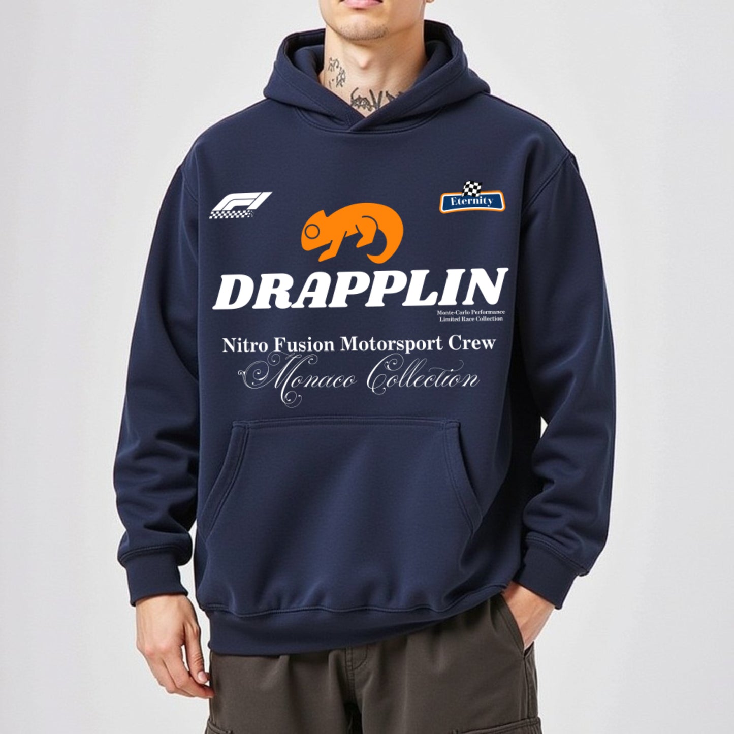 Motorsport Navy Blue Premium Oversized Printed Hoodie