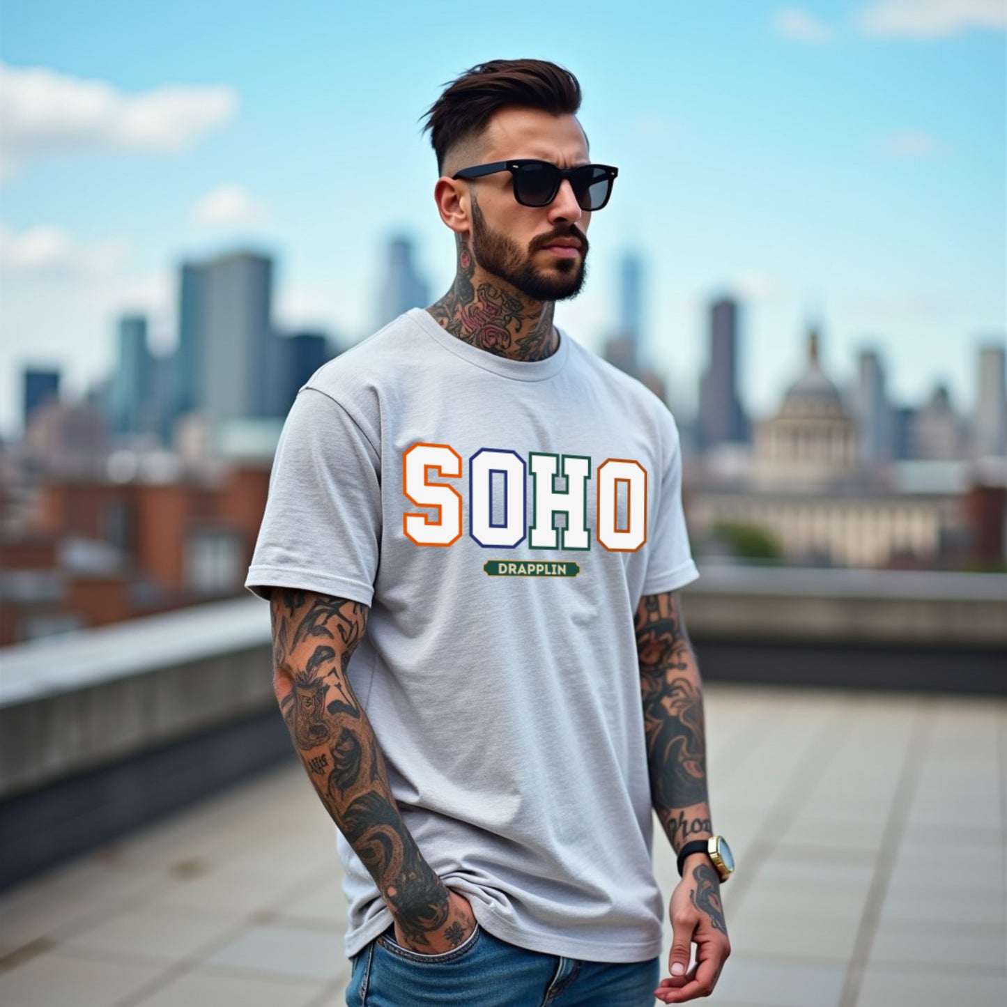 Soho Unisex Grey Mélange Premium Oversized Typographic Printed T-shirt
