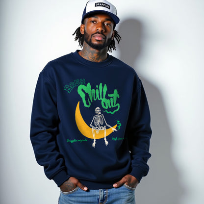Bruh Navy Blue Premium Oversized Printed Sweatshirt