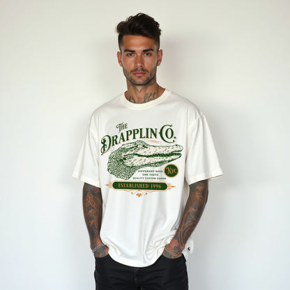 Crocodile Premium White Oversized Typography T-shirt