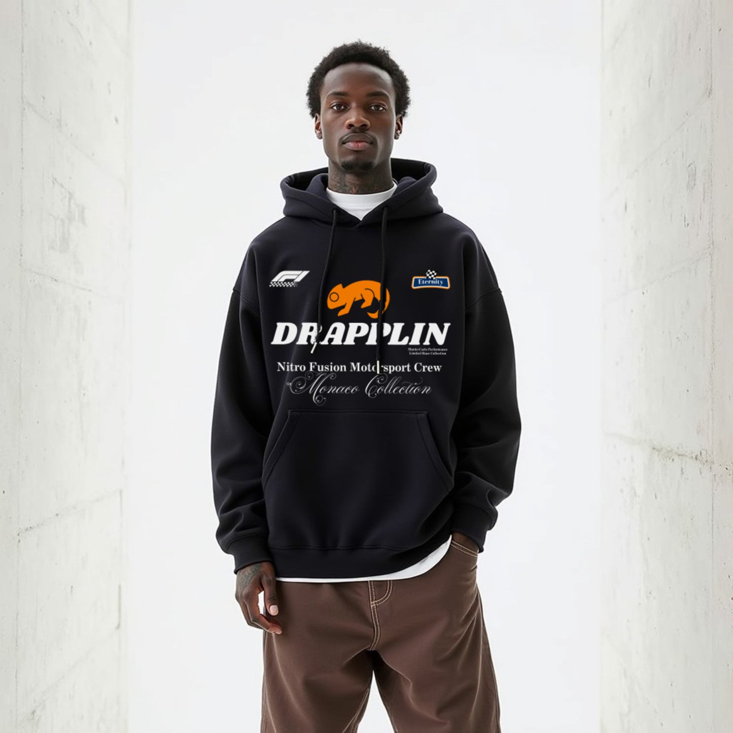 Motorsport Black Premium Oversized Printed Hoodie