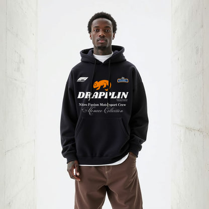 Motorsport Black Premium Oversized Printed Hoodie