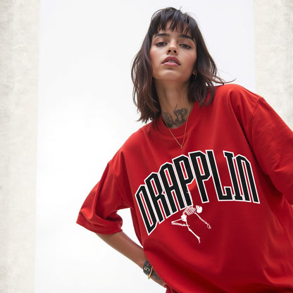 Drapplin Dance Red Oversized Printed T-shirt