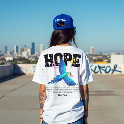 Hope Premium White Oversized Off shoulder Printed T-shirt