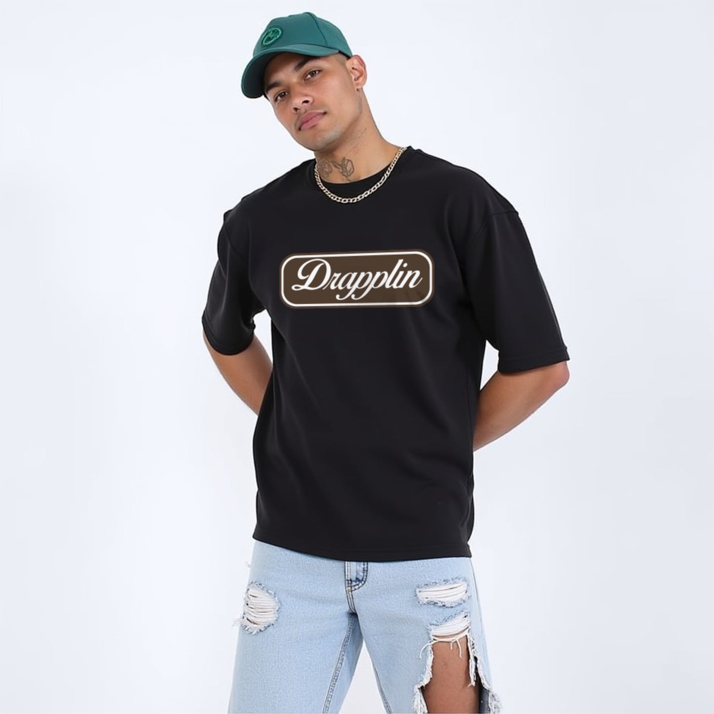 Drapplin Unisex Black Premium Oversized Printed T-shirt