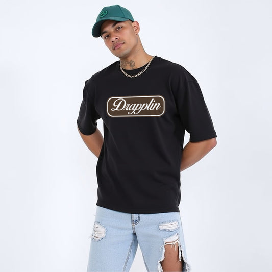 Drapplin Unisex Black Premium Oversized Printed T-shirt
