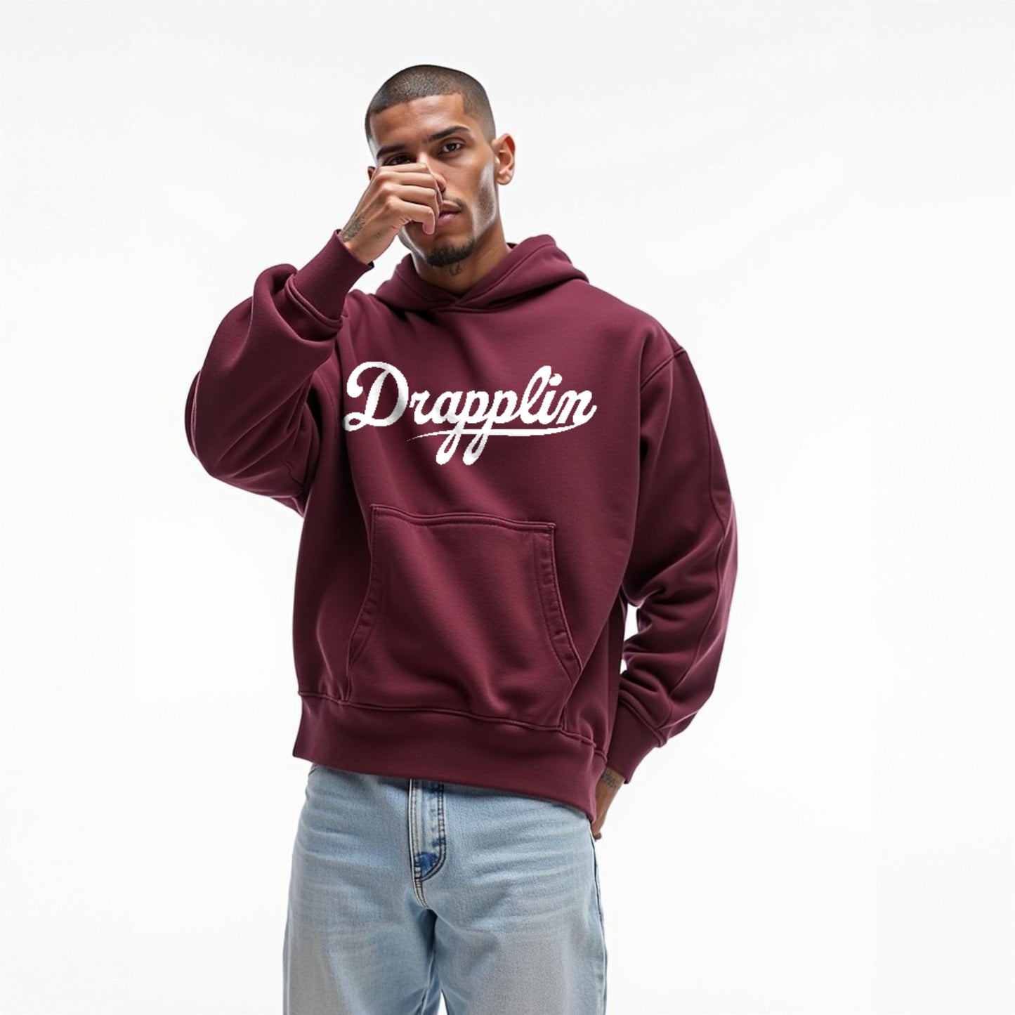 Drapplin Unisex Oversized Maroon Typography Printed Hoodie