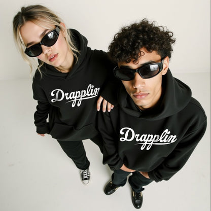 Drapplin Unisex Oversized Black Typography Printed Hoodie