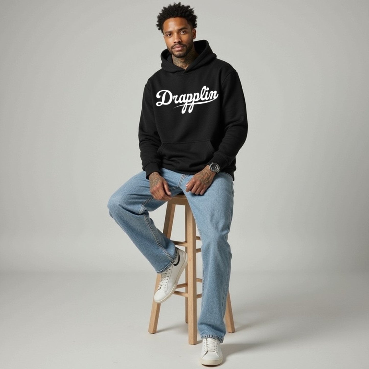 Drapplin Unisex Oversized Black Typography Printed Hoodie