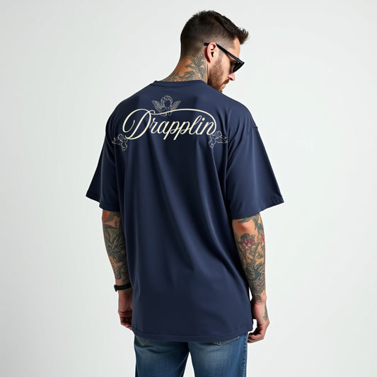 Drapplin Love Unisex Navy Blue Premium Oversized Printed T-shirt
