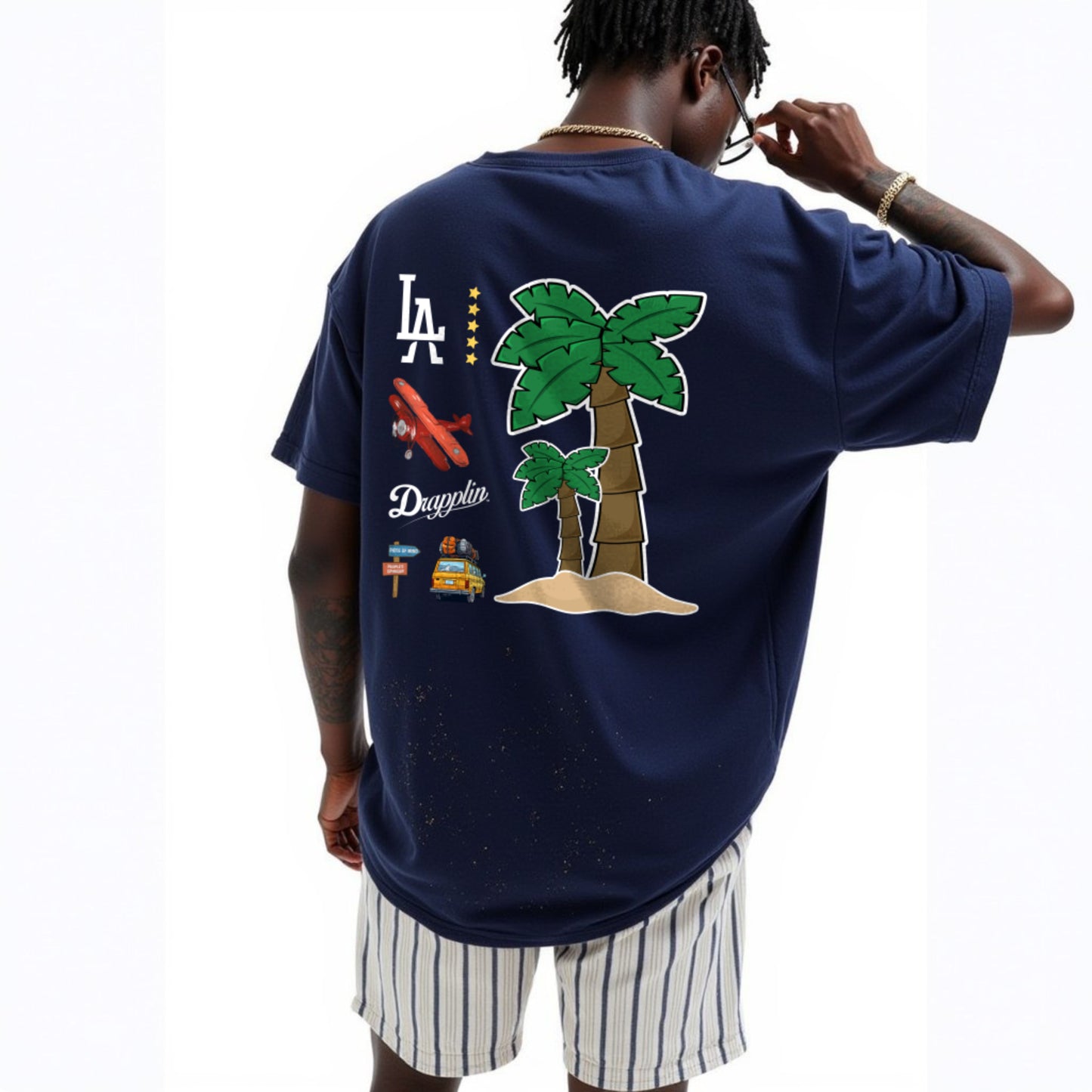 Travel Navy Blue Premium Oversized Back Printed T-shirt