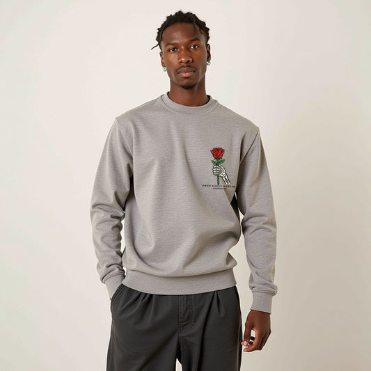 Amor Grey Mélange Unisex Premium Regular Printed Sweatshirt