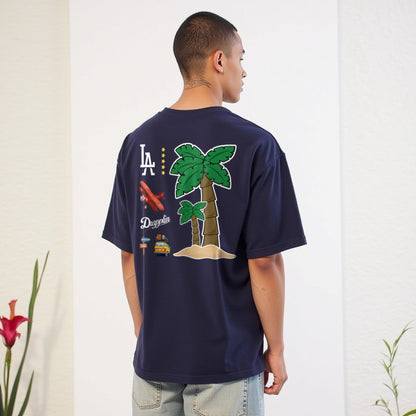Travel Navy Blue Premium Oversized Back Printed T-shirt