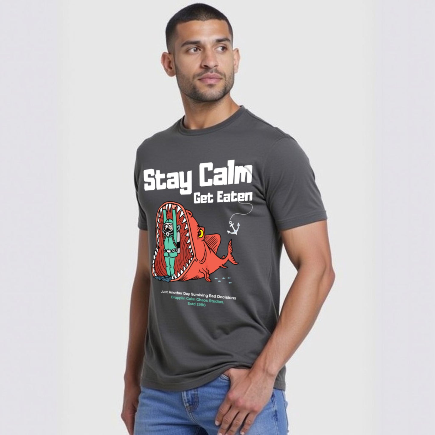 Stay Calm Regular Smokestone Crew Neck Printed T-shirt