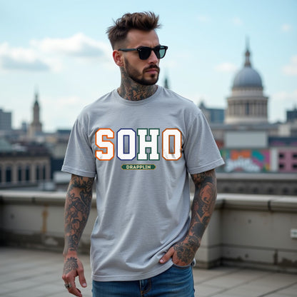 Soho Unisex Grey Mélange Premium Oversized Typographic Printed T-shirt