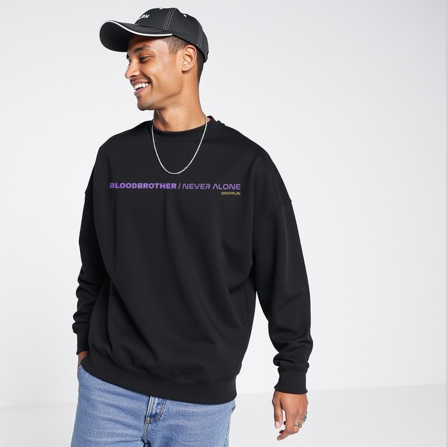 Bloodbrother Black Premium Oversized Printed Sweatshirt