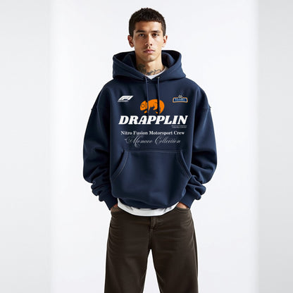 Motorsport Navy Blue Premium Oversized Printed Hoodie