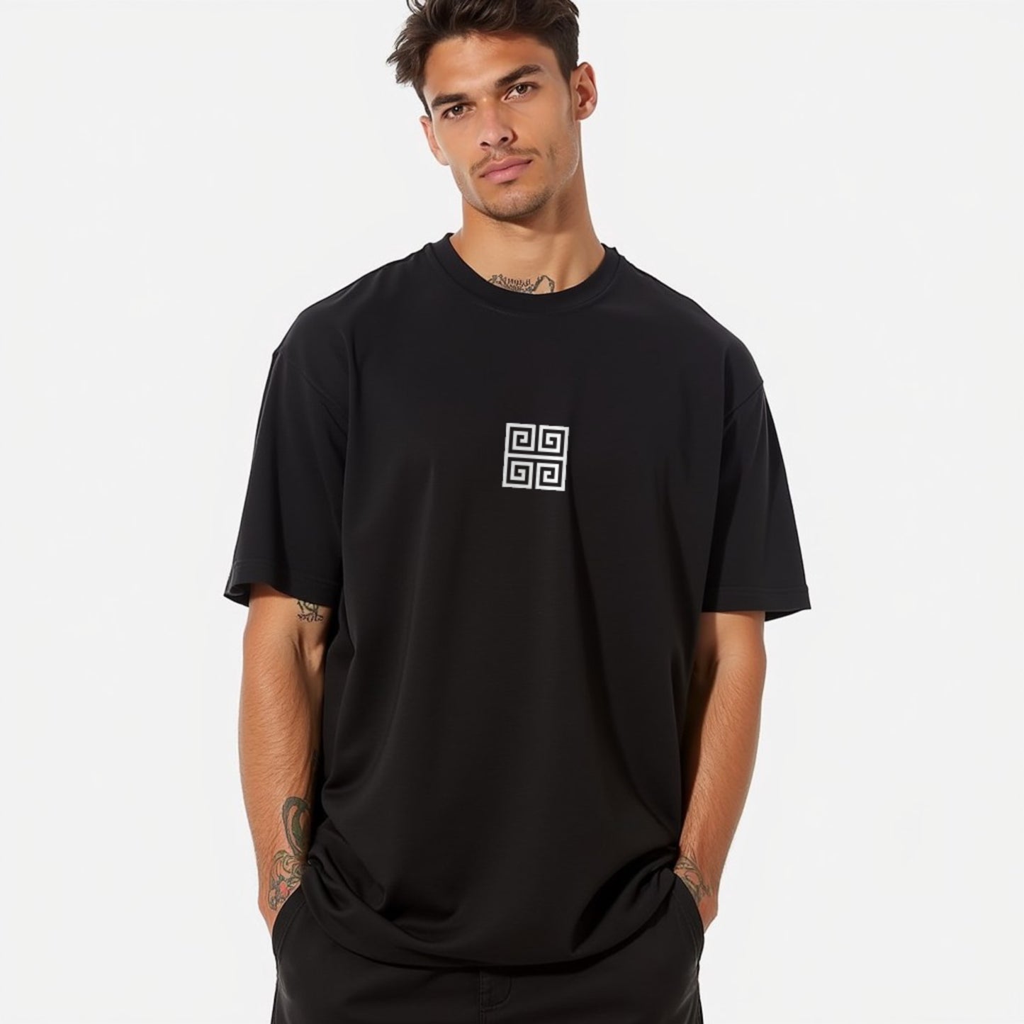 Drapplin Loungewear 280 GSM Unisex Oversized Black Printed T-shirt