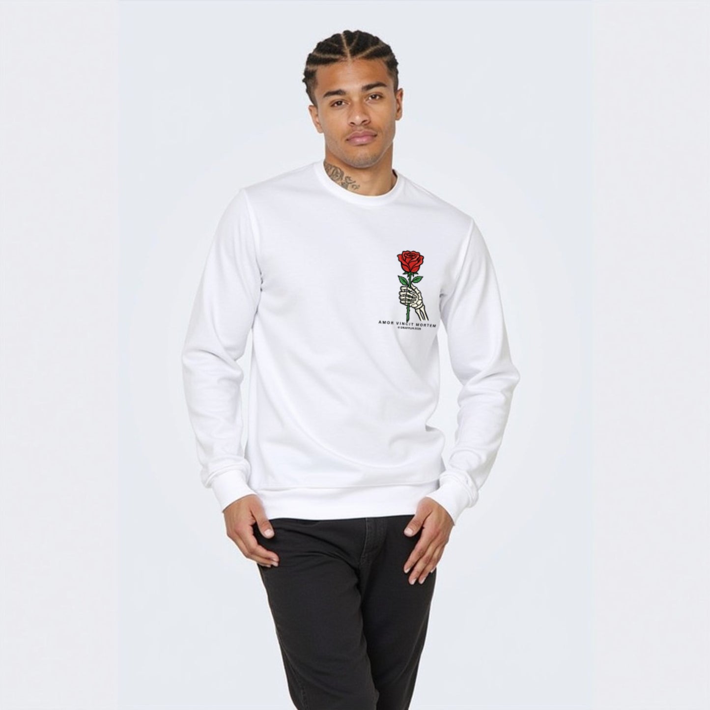 Amor White Unisex Premium Regular Printed Sweatshirt