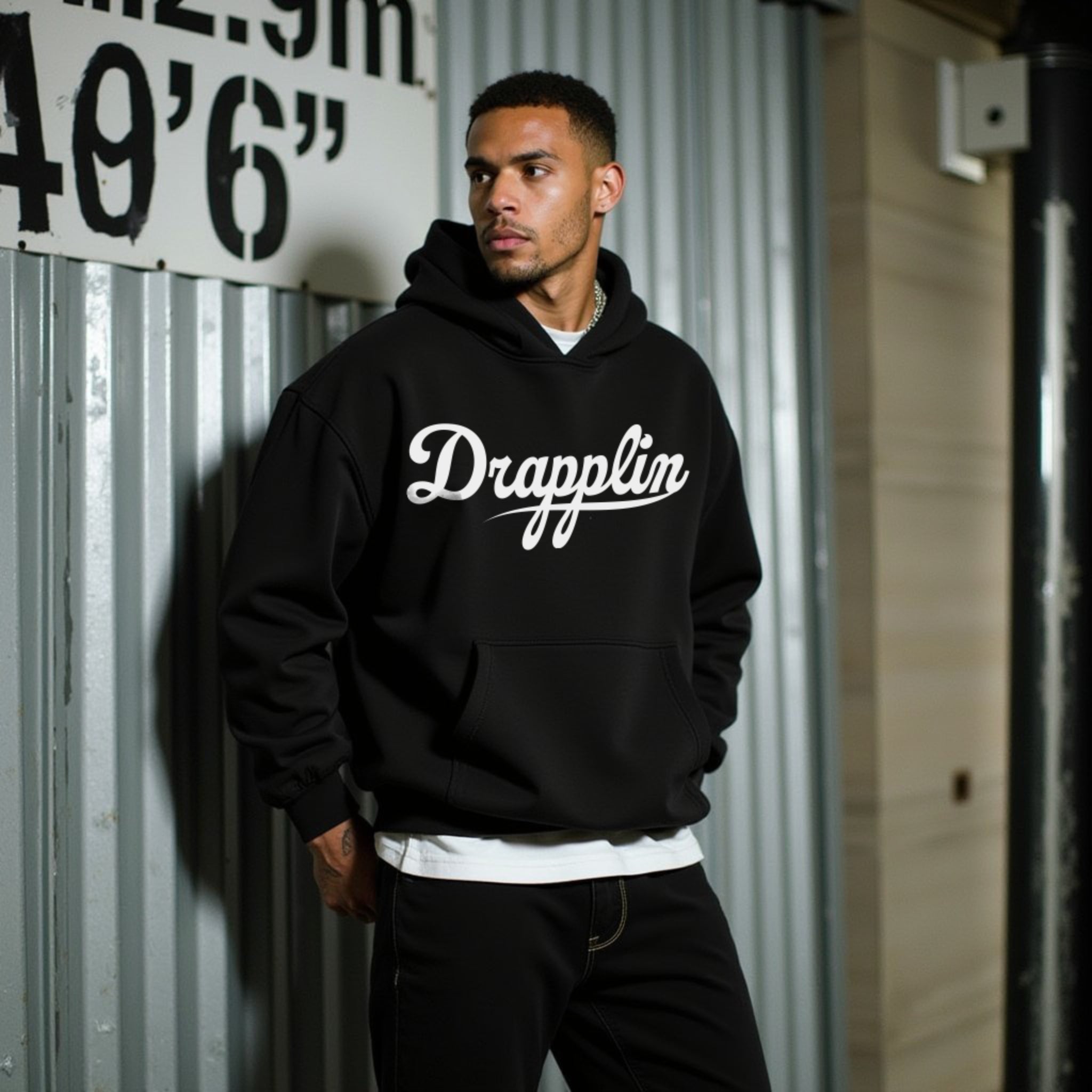 Drapplin Unisex Oversized Black Typography Printed Hoodie